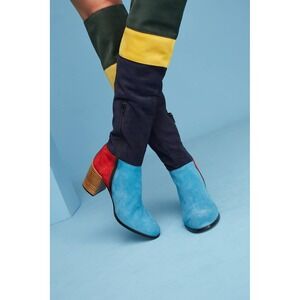 Anthropologie Color Block Suede Leather Over the Knee Boots EU 38 Unique